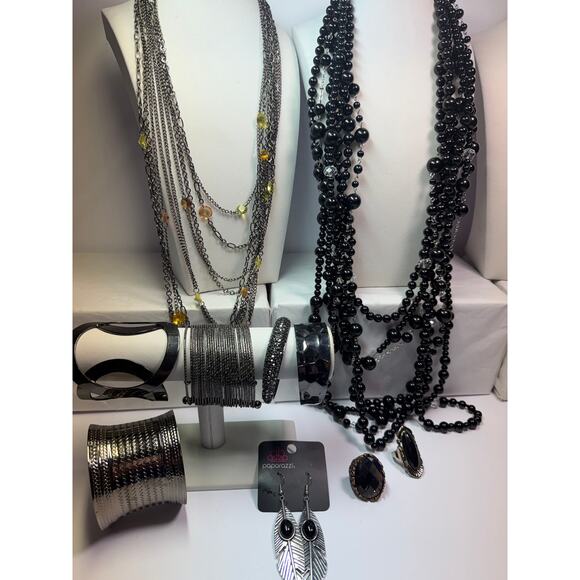 10 shinning black gunmetal charcoal gray necklace bangle bracelet earrings ring - Picture 1 of 11